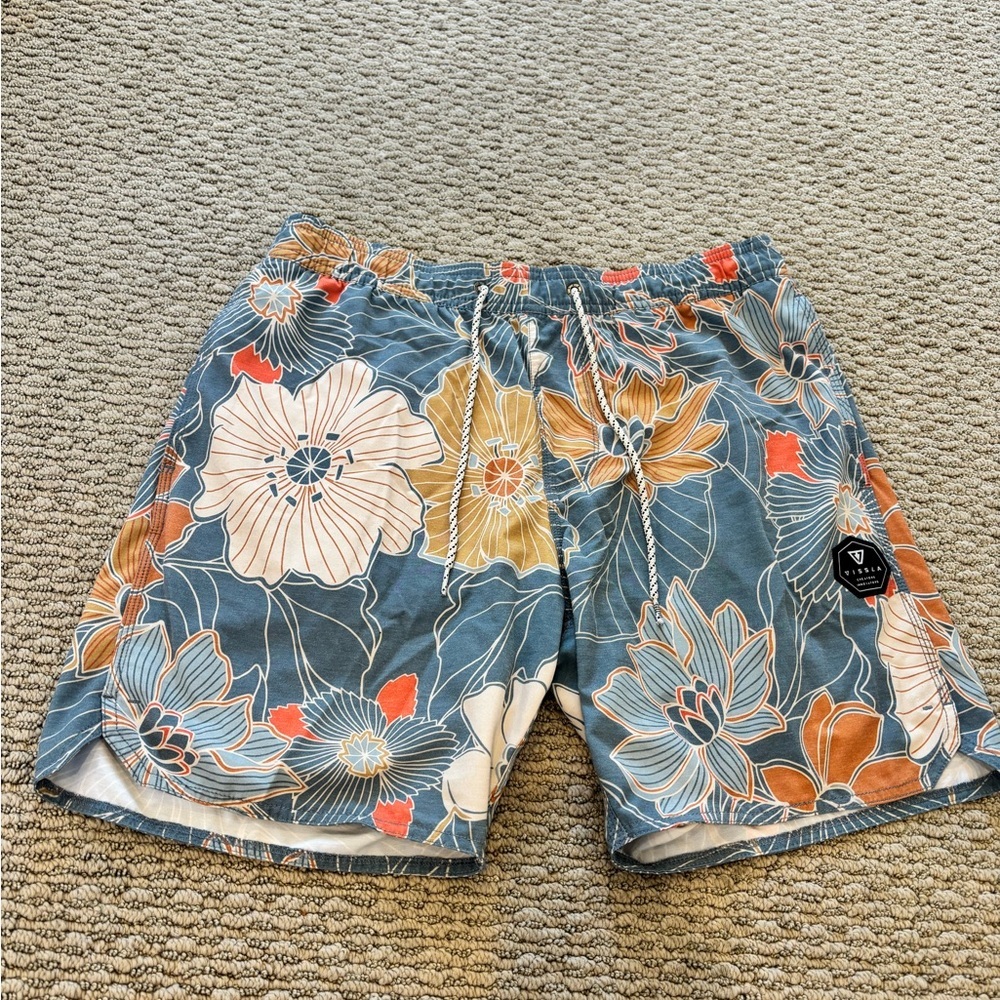 VISSLA Floral Swim Shorts - Blue, Orange, White
